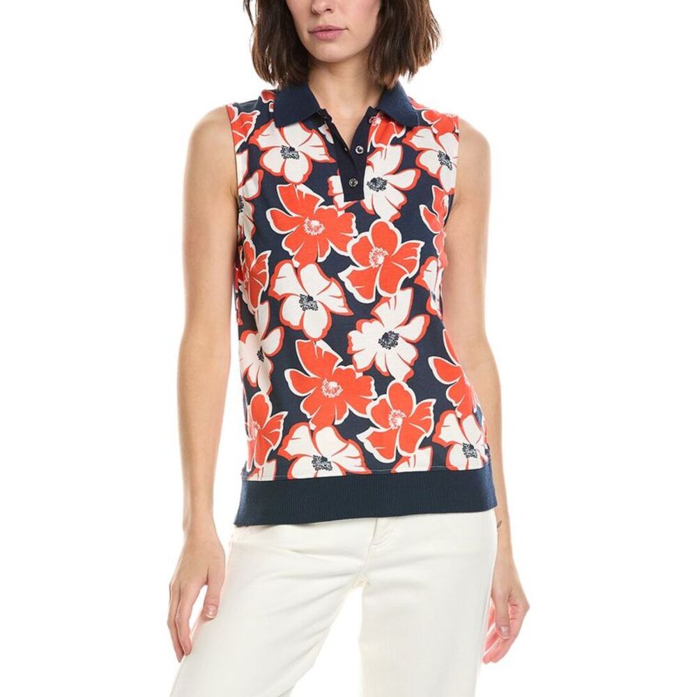 Stella Parker Womens Tippi Contrast Collar Sleeveless Polo Shirt, Red